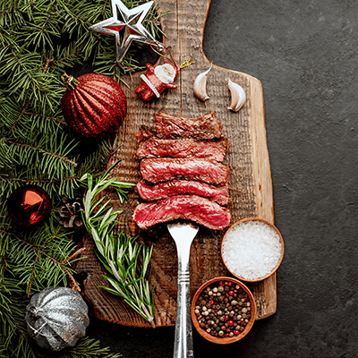 sliced meat on a board for christmas